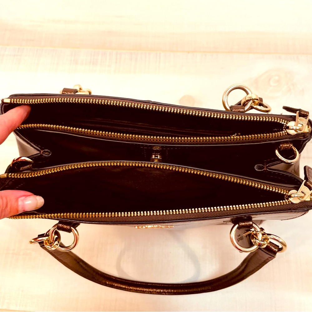 Coach Etta Bronze Caryall Shoulder Crossbody Bag Brown Saffiano Leather - Picture 6 of 7